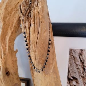 Tiny faux blue/black pearl short necklace